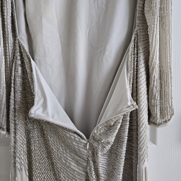 ASOS Beaded Long-Sleeve Open Back Asymmetrical Fringe Dress - Picture 9 of 12